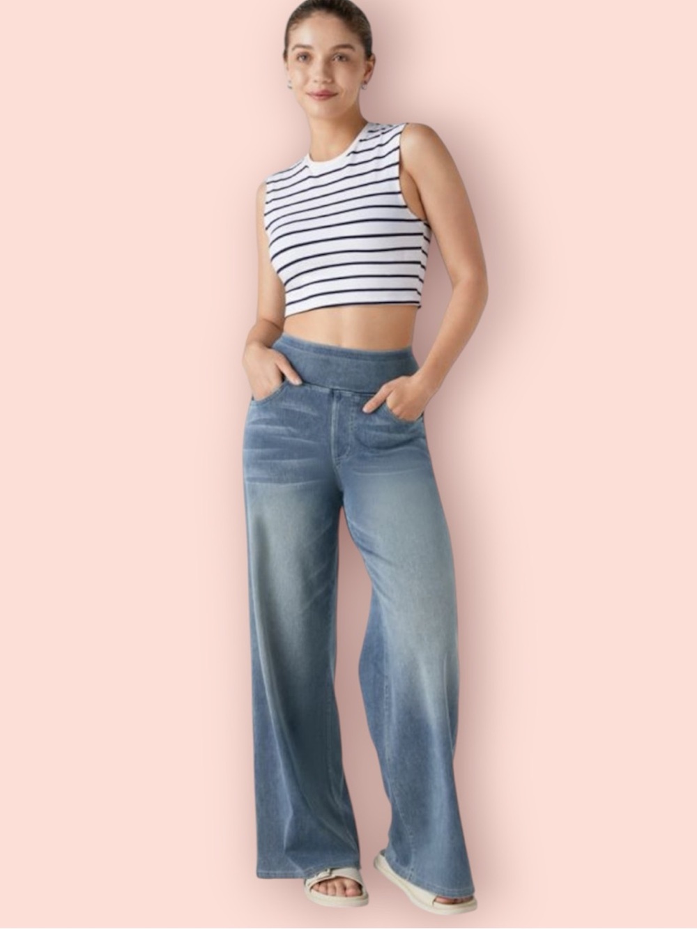 HALARA Flex High Waisted Baggy Wide Leg Pull On Jeans